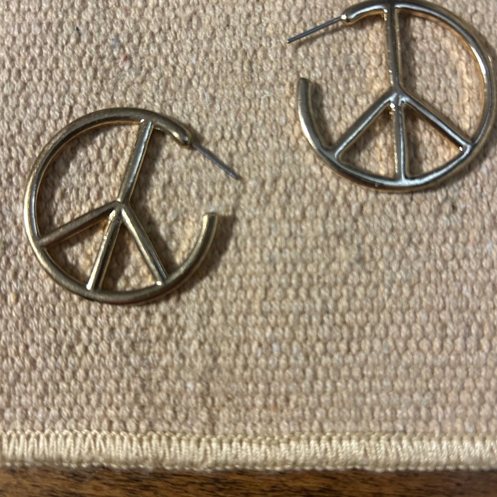 Gold Peace Sign Hoop Earrings